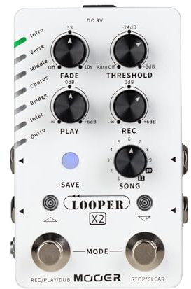 MOOER Looper X2 Stereo Electric Guitar Loop Pedal, Bass Guitar Looper Pedal, Acoustic Guitar Looper Pedal with 11 Banks, 300 Minutes, 77 save slots, Fade Out Function for practice and live show