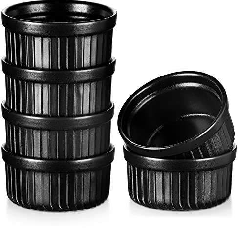 vancasso FORTE Pirottini per Soufflé Set, 6 X 140 ml Stampi per Soufflé, Mini Ciotole in Porcellana per Creme Brulè, Set da Stampi a Prova di Forno per Crema Pasticcera, Budino, Ø 8.2 cm, Nero