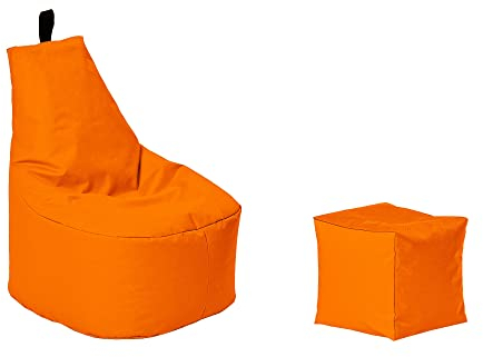 Momiralland Classic Sitzsack XL - XXL mit Hocker Sitzkissen BodenKissen Sessel In- & Outdoor geeignet Gaming Sitzsack für Erwachsene und Kinder… (Orange, XXL - Durchmesser 78 cm)