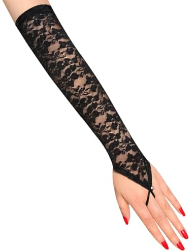 ZKSXOA Gants de mariée Longs sans Doigts en Dentelle pour Mariage,Gants d'opéra Noirs,Accessoires des années 1920,Longs Gants en Dentelle, pour Mariage, soirée dansante, fête,pour Femme