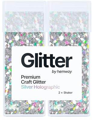 Hemway Craft Glitter Shaker Silver Holographic 110g x2 Pack Super Chunky | for Resin & Epoxy Crafts, Christmas Art Supplies, Nail, Body, Face, Eye, Festival, Crafting, Slime, Sparkle