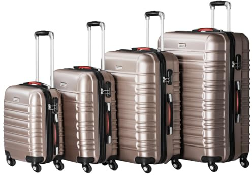 PROVITERA Set 4 Valigie Rigide in ABS, Valigia Rigida S-M-L-XL con Manico Telescopico Gel e 4 Ruote Easy Roll, Trolley Resistente e Leggero da Viaggio, Bagaglio a Mano con Serratura Codice (Champagne)