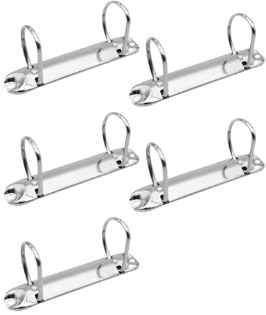 Lot de 5 mécanismes de classeur à 2 anneaux, clip en métal en forme de D, 2 anneaux de rechange pour papiers, manuels scolaires, documents, dossiers d'étudiant