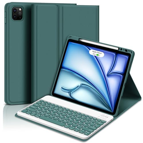 GOKOCO Keyboard Case for 2025 iPad Air 13inch M3&2024 Air 13inch M2&Pro 12.9inch 3rd/4th/5th/6th Gen Cover with Magnetically Wireless Bluetooth Keyboard for Air7 Give Full Protection with iPad-Green