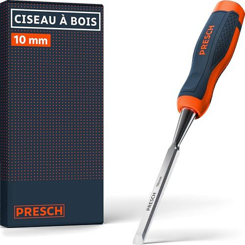 Presch Wood Chisel 10mm - Perfectly Polished for immediate use - for Professionals with 25° Angle - Robust Metal Impact Cap for Long-Lasting use - Ergonomic Handle for a Secure Hold
