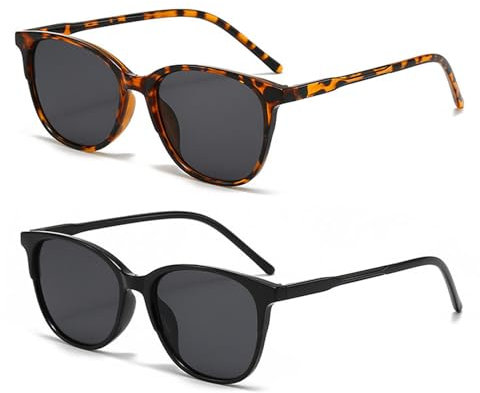 YcsRnn 2 Pairs Cat Eye Women's Sunglasses – Stylish Black & Leopard Print Frames, UV400 Protection, Trendy Ladies Shades for Fashion & Sun Safety