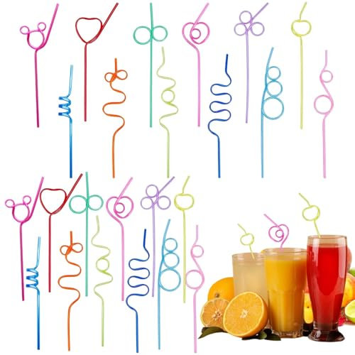 12 modelli, 24 cannucce per bambini, cannucce colorate in plastica, cannucce divertenti per feste di compleanno e matrimoni, cannucce per bambini, ideali per bambini e adulti