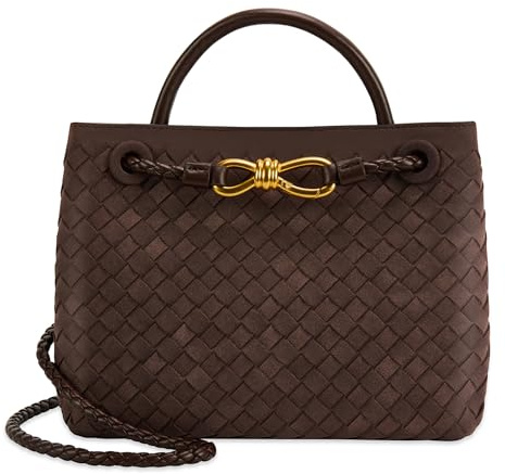 Suede Woven Tote Bag for Women Leather Shoulder Handbag Designer Top Handle Purses(Chocolate Color)