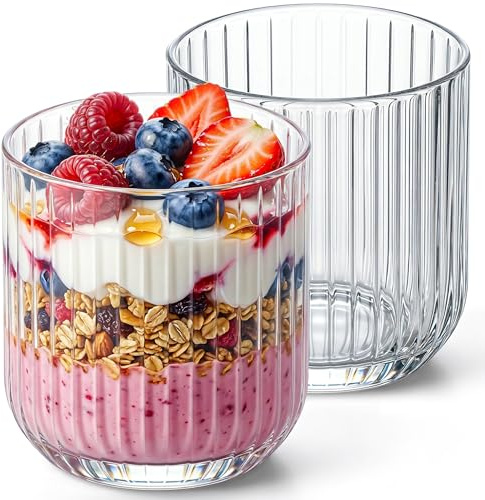 KONZEPT Dessertgläser 6-teiliges Set aus Gerippte Glas, Gläser für Nachtisch, perfekt für Tiramisu, Panna Cotta, Pudding, Joghurt-Müsli und Schichtdesserts