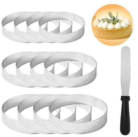 Rdunulioo 12 moldes para tartas de mousse, anillos de postre, anillos para tartas, pequeños, de acero inoxidable, con orificios de ventilación, anillos para hornear para tartas, minitartas, pizzas y