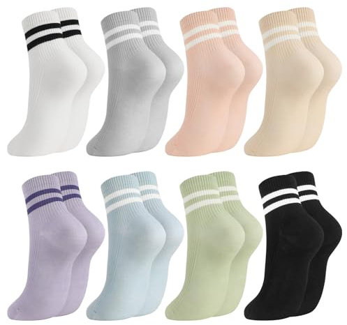 Utensilsto 8 paia di calzini da tennis da donna 35-38 colorati da donna calzini da ginnastica retrò da donna calzini corti per donne ragazze tennis tempo libero quotidiano