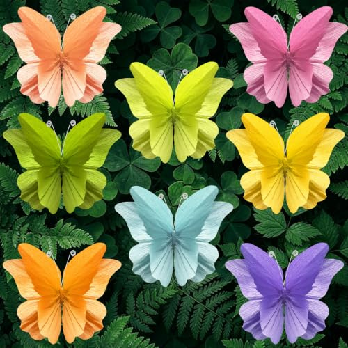 VEEKAY Set da 8 Decorazioni a Forma di Farfalla in Carta 3D con Clip di Fissaggio, Decorazioni Colorate per Tavolo, Primavera ed Esterno per Interni