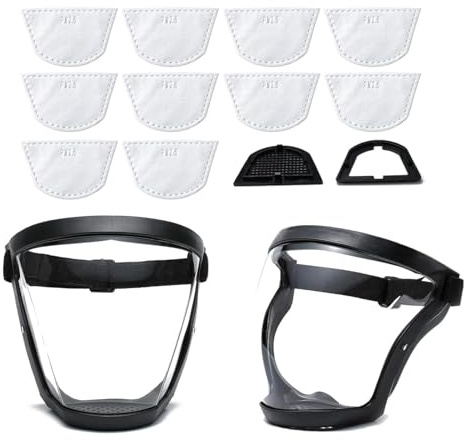 FUSHENGCHUANG 2 Artículos Protector facial completo, protector facial de seguridad con 10 piezas de filtro, Mascarilla protectora facial transparente antivaho con banda ajustable