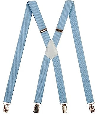 Olata Unisex Hosenträger schmal mit Metallclips/Verstellbare Hosenträger X-Form mit überkreuzten Trägern – 2,5 cm. Hellblau