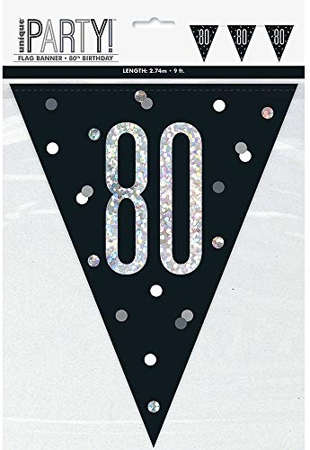 Stunning 80th Glitz Black & Silver Prismatic Plastic Flag Banner (274cm) - Elegant Decor for Memorable Celebration - 1 Pc