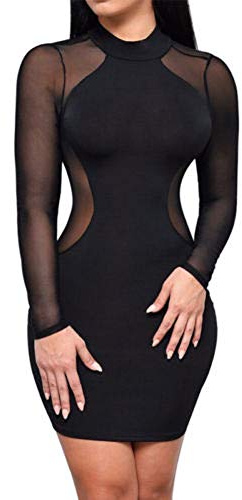 Loalirando Robe Crayon Femme Transparente Sexy Moulante Mini-Robe à Manches Longues Soirée Clubbing Chic Fashion