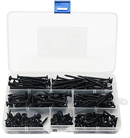 Runxingfu 220 Pieza M3.5 Clavos Tornillos Rosca Cabeza Avellanada Cruz Cabeza Autorroscante Negro Clavo Tornillo de Madera Surtido