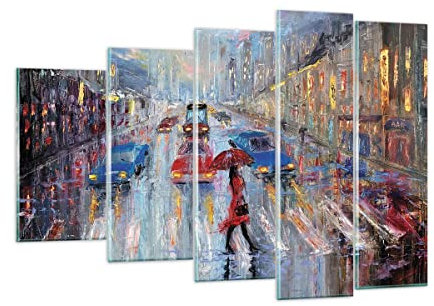 ARTTOR Vidrios decorativos 150x100cm Cuadro Sobre Vidrio Moderno Acrílico Ciudad Lluvia Grande Cuadros Pared Impresiones Tríptico Decoracion Salon Impresión en Cristal Wall Art Prints GEG150x100-4251