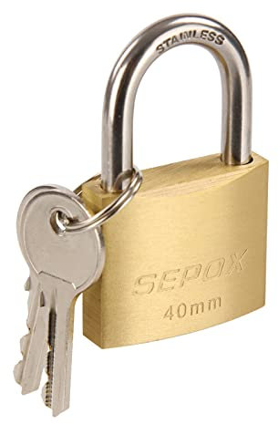 SEPOX® Marine Grade Outdoor Padlocks with Key, 40mm Heavy-Duty Solid Brass Lock Weather Proof, SUS304 Stainless Steel Shackle, Rust Proof for Warehouse Container Garage Shed Gate Chain Fishing