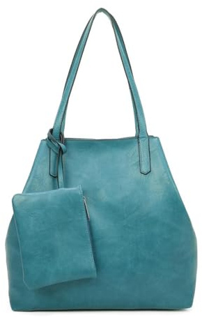 OBC Damen XXL Tasche Set 3in1 Shopper Handtasche Crossbody Hobo Bag Schultertasche Umhängetasche Cross-Over DIN-A4 Damentasche Reisetasche Beuteltasche Leder Optik Türkis