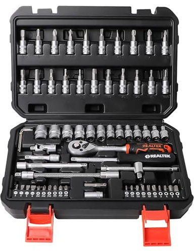 REALTEK Juego de Llaves de Vaso, Juego de herramientas de 66 Piezas, incluye Llave de Trinquete, Ideal para Bricolaje, Reparación o Trabajos Mecánicos