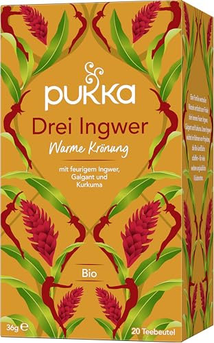 Pukka | Bio Kräutertee Drei Ingwer | Ingwer, Kurkuma und Galgant | Tee für ein gutes Bauchgefühl nach dem Essen | 1er Pack | 20 Teebeutel