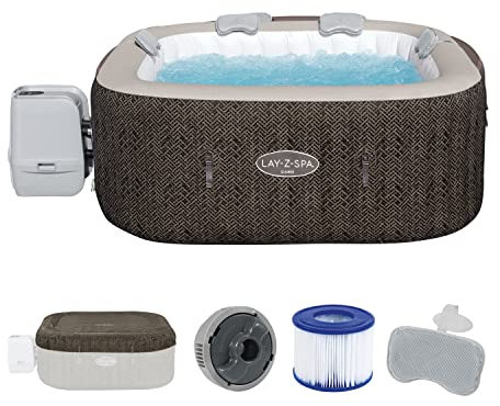 Bestway 6001R Idromassaggio a risparmio energetico Lay-Z-Spa Cabo Smart HydroJet con app, 4-6 persone, marrone effetto rattan