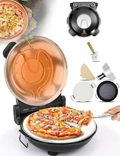 Elektrisk Pizzaugn För Bänk，1200 W Pizzaugn 12 Med Pizzasten Och Grillpanna, Glasfönster，värmer Upp Till 420 ℃, Temperaturkontroll, Bänkpizzabakare