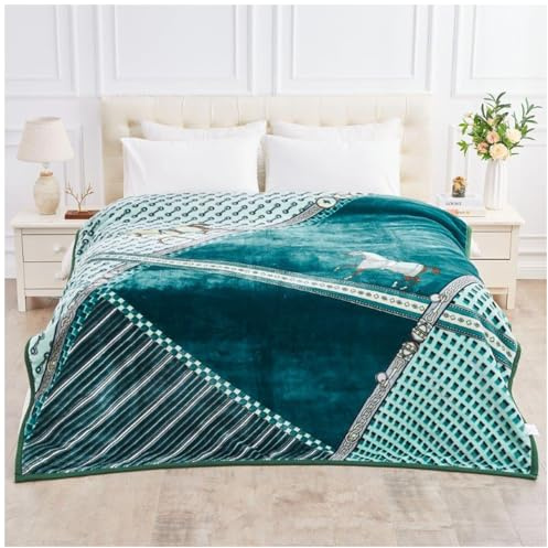GC GAVENO CAVAILIA Manta de Forro Polar Sherpa – Manta Reversible con Estampado de Caballo de 2 Capas – Manta térmica cálida Pesada para Adultos 4 kg – Manta de Forro Polar súper Suave tamaño King –