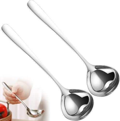 2 Stück Suppenkelle Edelstahl,Schöpflöffel,Klein Soßenlöffel Saucenlöffel,Schöpfkelle Soßenkelle,Lang Suppenlöffel Set,Silber Suppenschöpfer Dressinglöffel,Saucenkelle Sauce,Gerade Löffel