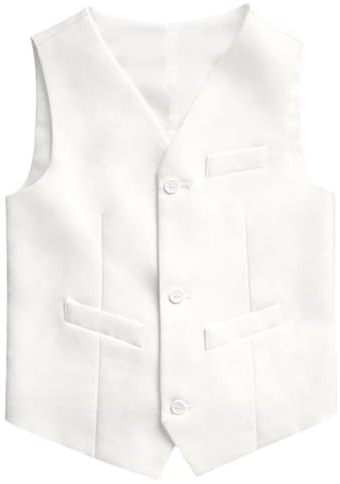 Gilet Ado Veste sans Manche Costumes Garçons d'honneur Veston sans Manche Costume Smoking Cérémonie Enfant Bapteme Blanc 11-12 Ans