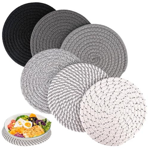 elthmpr Untersetzer Topf Topfuntersetzer Hitzebeständig - 6 Stück Topfuntersetzer Set aus Baumwolle Faden Weben Matte Isolierte Platzset Untersetzer Rund 18cm für Teller Küche Töpfe Pfannen