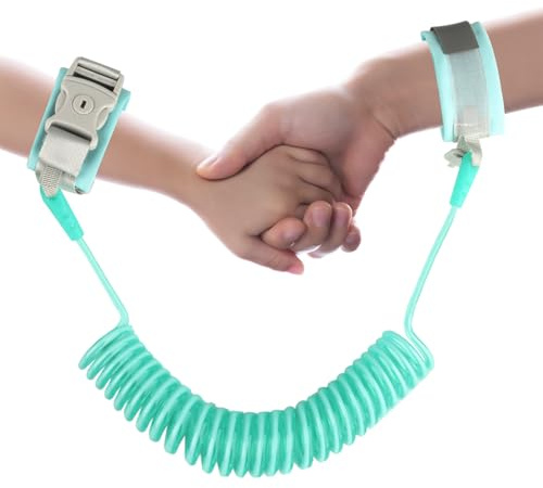 Anti Lost Toddler Wrist Reins, Toddler Safety Harness Walking Leash, Anti-Lost Child Safety Wrist Link, 2.5M 360 Degree Rotating Wrist Strap with Elastic Wire Rope for Kids Baby Boys Girls-Green