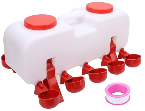 Abbeveratoio Automatico per Polli, di Irrigazione per Pollame, Abbeveratoio Igienico in Plastica Antiribaltamento per Polli con Secchio d'Acqua e Telaio di Base, Flusso