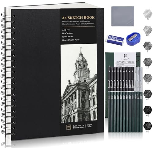 A4 Skizzenbuch Set Mit Stiften, 160 G/M², 40 Blatt, Spiralbindung