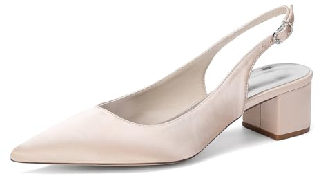 Sandalia De Vestir para Mujer Clásicos De Punta Puntiaguda Destalonado Zapatos De Novia Tacón Ancho 4.5CM,Champagne,39 EU