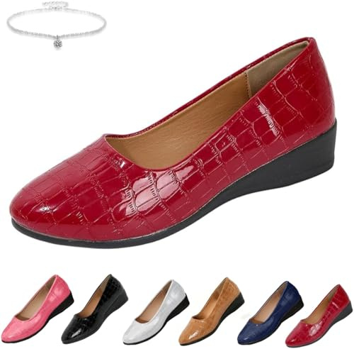 Escarpins orthopédiques en cuir à talon compensé bas pour femme - Ballerines confortables et antidérapantes à bout fermé - Chaussures de bureau légères et intelligentes