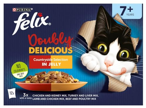 Felix As Good As It Looks Doubly Delicious 7+ Senior Wet Cat Food Meat in Jelly, 12 x 100 g Pouch