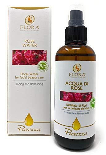 FLORA Acqua Aromatica di Rose Purezza BIO-COSMOS 100 ml Distillato di fiori per la bellezza del viso dall'effetto tonificante e rinfrescante