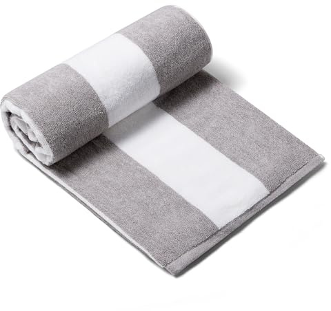 CLOWOOD Plush Oversized Beach Towel - Cotton 40 x 70 Inch Large Thick Charcoal Grey Striped Cabana Pool Swimming Towel