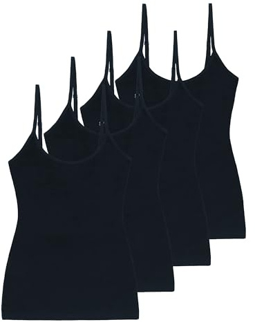 Comfneat Women's 4-Pack Slim-Fit Camisoles Adjustable Spaghetti Strap Cotton Top Undershirt (M, Black 4-Pack)