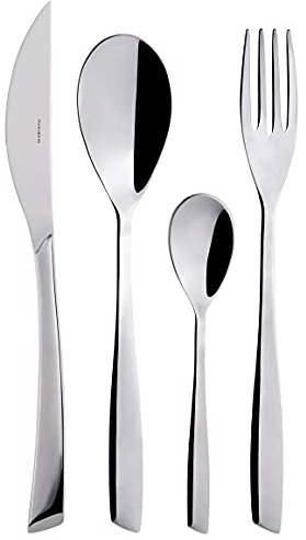 BUGATTI, Gaia, Set Posate 24 pezzi in Acciaio Inox 18/10. Servizio posate per 6 persone composto da 6 Cucchiai, 6 Forchette, 6 Coltelli e 6 Cucchiaini Caffè