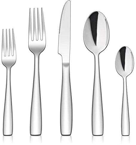 TEAMFAR Besteck Set, 30 teiliges Edelstahl poliert Essbesteck mit Messer Löffel Gabel für 6 Personen, Modern Besteckset für Party/Familie/Restaurant, Hochwertige & Spülmaschinenfest