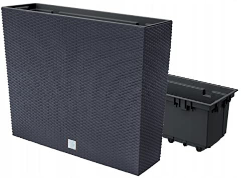 B2C Tall Rectangle Ratan Planter Floor Standing Indoor Outdoor Patio Plant Pot Troug (Anthracite)