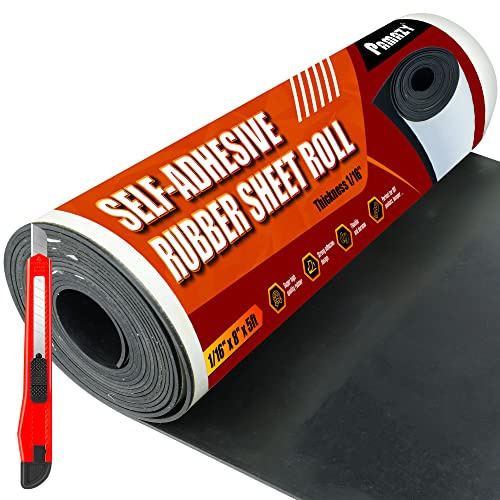 PAMAZY Neoprene Rubber Sheet Roll 1/16 Thick x 8 Wide x 5Ft Long with Adhesive Backing (Including Utility Knife), Heavy Duty Self Rubber Seal Strips Roll for DIY Gaskets, Flooring, Seals