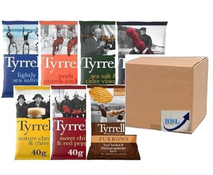 Mixed Case Of Tyrrels Crisps 40G | Mix 7 Flavours (Pack Of 24)