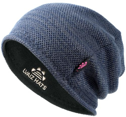 Lvaiz Bonnet d’hiver pour hommes et femmes, avec doublure calotte en polaire chaude, bonnet en maille unisexe réversible et coupe-vent, taille unique