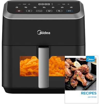 Midea Air Fryer with Visible Window 5L, HeatXpress Rapid Air Technology, 90% Less Oil, Energy Saving, 7-In-1 Presets, Non-Stick, Dishwasher Safe, Digital Display, +1 Minute Button,1600W Power
