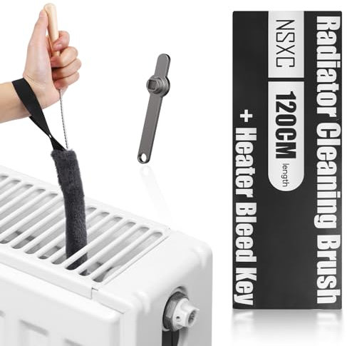 Cepillo de limpieza para radiadores, incluye llave de ventilación, cepillo largo de 125 cm de microfibra, la preparación ideal para la temporada de calefacción