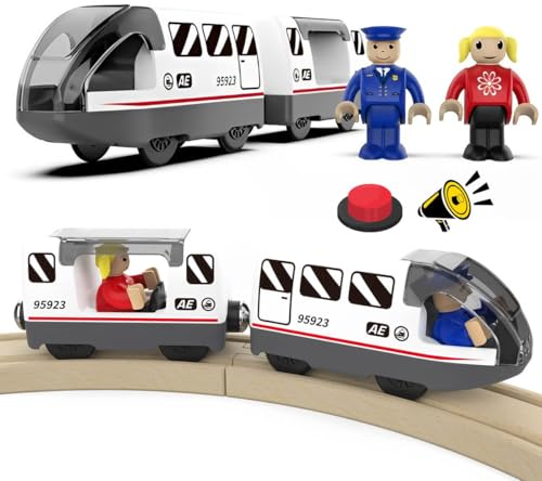 LiRiQi Tren eléctrico de Juguete, Tren de Locomotora de acción con Pilas, Coche de Juguetes Educativo para niños pequeños, Tren Juguete para Niños, Juego de Tren de Motor Compatible con Thomas, Brio